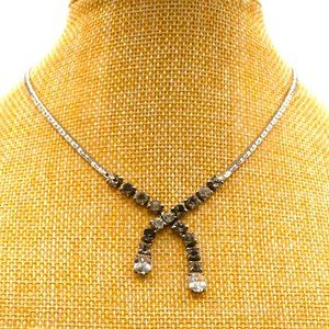 Vintage Faceted Round & Octagon Crystal Rhinestone Virola Link Choker 15 Inch